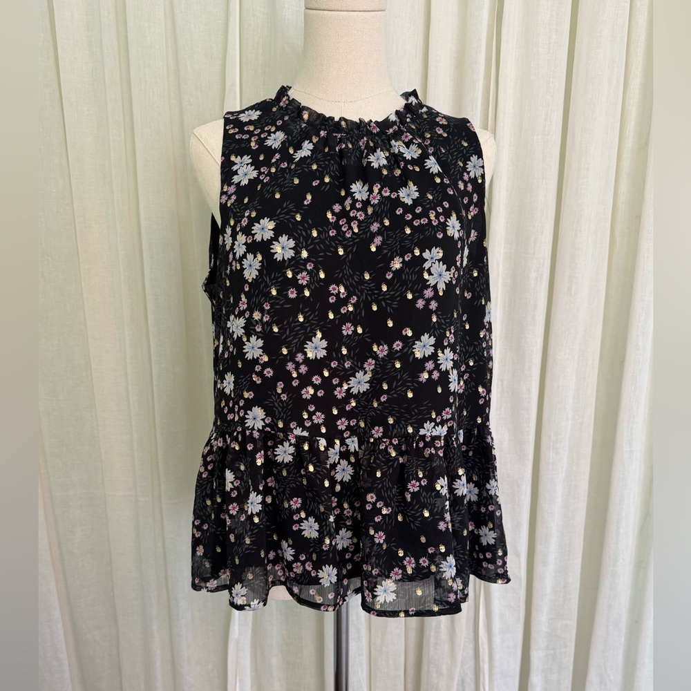 Loft Floral Sleeveless Black Top